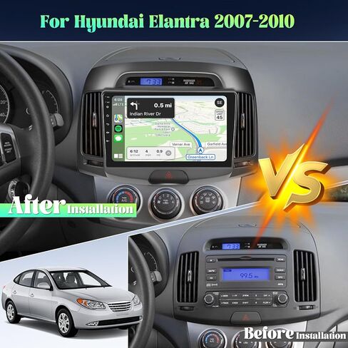Roinvou 2+32G Android Car Stereo for Hyundai Elantra 2007-2010, 9" Touchscreen in-Dash GPS Navigation with Wireless CarPlay Android Auto Mirror Link WiFi Bluetooth FM RDS Radio Backup Camera in Saudi Arabia