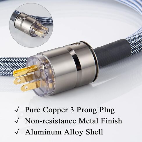 كابل طاقة HiFi سلك طاقة تيار متردد بقابس أمريكي ثلاثي الشقوق، خط طاقة صوتي 12AWG مع أكمام مضفرة لمرشح الطاقة، القرص الدوار، مكبر الصوت، مشغل الأقراص المضغوطة، قابس ذهبي اللون، 5أقدام/ 1.5 متر in Kuwait