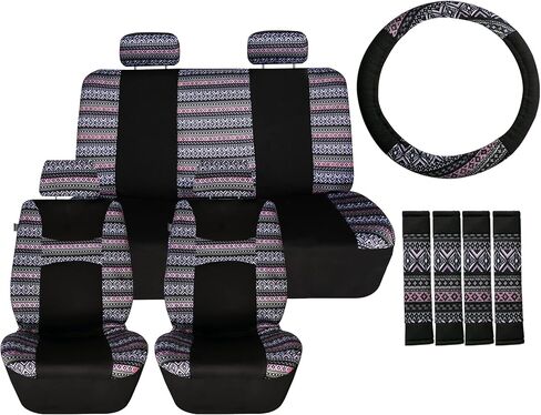 FH Group Car Seat Covers Full Set Plaid Print Cloth - Universal Fit Automotive Seat Covers, Low Back Front Seat Covers, Solid Back Seat Cover, Washable Car Seat Cover for SUV, Sedan, Van Red in Kuwait