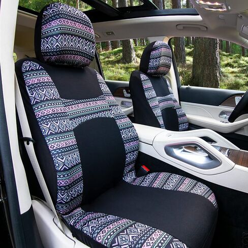 FH Group Car Seat Covers Full Set Plaid Print Cloth - Universal Fit Automotive Seat Covers, Low Back Front Seat Covers, Solid Back Seat Cover, Washable Car Seat Cover for SUV, Sedan, Van Red in Kuwait