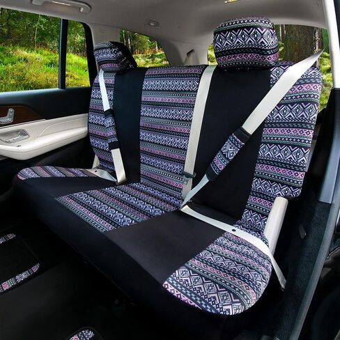 FH Group Car Seat Covers Full Set Plaid Print Cloth - Universal Fit Automotive Seat Covers, Low Back Front Seat Covers, Solid Back Seat Cover, Washable Car Seat Cover for SUV, Sedan, Van Red in Kuwait