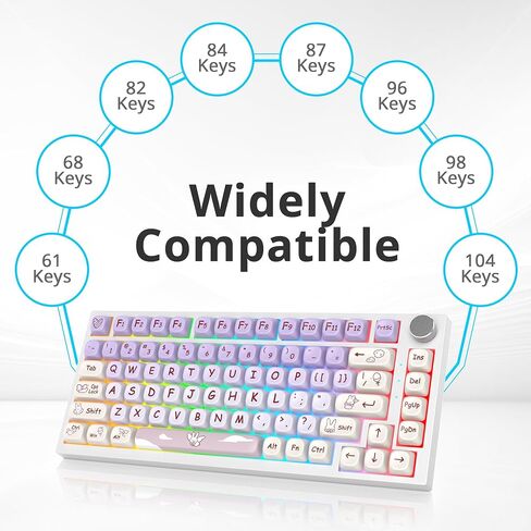 PBT Dye Sublimation Keycaps MOA Keycaps, 138 Keys Custom Keycaps, Cute Keycaps Set for US Layout Cherry MX Swithes Mechanical Keyboard (Rabbit Purple) in Kuwait