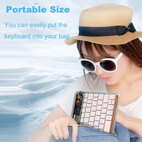 Portable Bluetooth Keyboard 7-Colors RGB Backlit Mini Keyboard, Rechargeable Ultra-Slim Tablet Keyboard for Windows/iOS/Android-Transparent Pink in Saudi Arabia