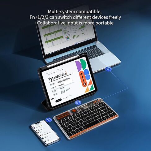 Portable Bluetooth Keyboard 7-Colors RGB Backlit Mini Keyboard, Rechargeable Ultra-Slim Tablet Keyboard for Windows/iOS/Android-Transparent Pink in Saudi Arabia