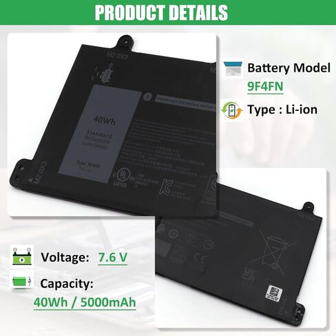 9F4FN بطارية كمبيوتر محمول بديلة لـ Dell Latitude 7320 قابلة للفصل Inspiron 14 3420 Series 09F4FN 2VKW9 8PK6G 7.6V 40Wh 5000mAh in Saudi Arabia