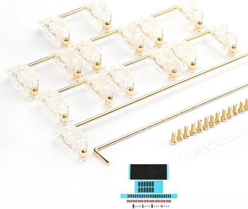 مثبتات لوحة المفاتيح الميكانيكية PCB جبل المسمار في المثبتات الأسلاك المطلية بالذهب 2u 6.25u 7u المسافة مثبت سموكي شفافة مع ملصقات منصات طعنات (4 * 2u 1 * 6.25u 1 * 7u، سموكي) in Kuwait