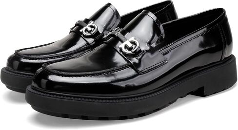 Mens Casual Leather Black Dress Loafer Shoes, Fashion Classic Buckle Slip-on Penny Party Shoes Wedding Loafers for Mens in Saudi Arabia