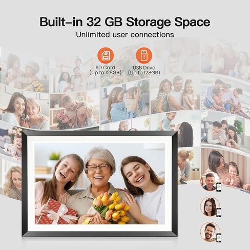 إطار صورة رقمي BIGASUO مقاس 10.1 بوصة سعة 32 جيجابايت مع ضوء LED، وشاشة HD تعمل باللمس، وإطار صور سحابي ذكي WiFi، وعرض شرائح، ودوران تلقائي، ومشاركة فورية للصور ومقاطع الفيديو عبر تطبيق Uhale in Kuwait