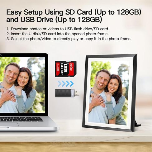 إطار صورة رقمي BIGASUO مقاس 10.1 بوصة سعة 32 جيجابايت مع ضوء LED، وشاشة HD تعمل باللمس، وإطار صور سحابي ذكي WiFi، وعرض شرائح، ودوران تلقائي، ومشاركة فورية للصور ومقاطع الفيديو عبر تطبيق Uhale in Kuwait