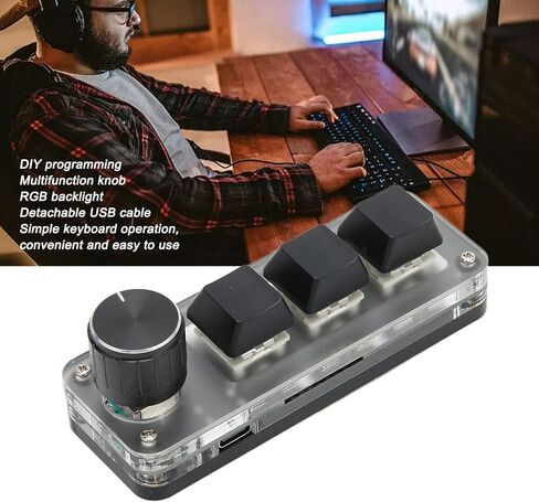 لوحة مفاتيح صغيرة USB بثلاثة مفاتيح من Gugxiom، لوحة مفاتيح للألعاب مع مقبض، لوحة مفاتيح قابلة للبرمجة مع إضاءة خلفية RGB، أدوات ألعاب للمكتب، الألعاب، الموسيقى، إلخ. in Saudi Arabia