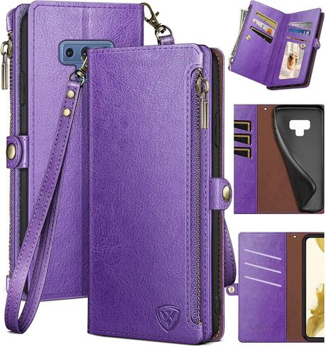XcaseBar for Samsung Galaxy Note 9 Wallet case with Zipper Credit Card Holder【RFID Blocking】, Flip Folio Book PU Leather Phone case Shockproof Cover Women Men for Samsung Note9 case Purple in Saudi Arabia