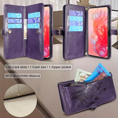 محفظة Lacass لهاتف Motorola Moto G Stylus 5G 2024، [حماية من سرقة البطاقات] حامل بطاقات بسحاب وغطاء جلدي قابل للطي وحزام معصم مع حامل (زهري أرجواني داكن) in Kuwait