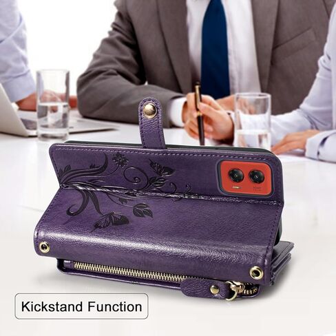 محفظة Lacass لهاتف Motorola Moto G Stylus 5G 2024، [حماية من سرقة البطاقات] حامل بطاقات بسحاب وغطاء جلدي قابل للطي وحزام معصم مع حامل (زهري أرجواني داكن) in Kuwait