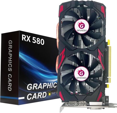 بطاقة رسومات RX 580 سعة 8 جيجابايت، 2048SP 1289 ميجاهرتز GDDR5 256 بت Radeon RX580 AMD GPU بطاقة فيديو مع مروحة تبريد مزدوجة، HDMI، 3*DP، مخرج DVI، بطاقة رسومات كمبيوتر 8K PCIE 3.0 لأجهزة الكمبيوتر المخصصة للألعاب in Kuwait