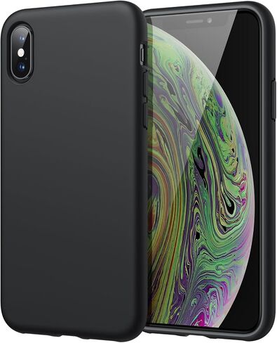 JETech Silicone Case for iPhone X, iPhone Xs, 5.8-Inch, Silky-Soft Touch Full-Body Protective Case, Shockproof Cover with Microfiber Lining (Black) in Saudi Arabia