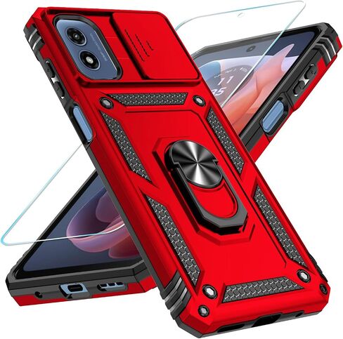 SunRemex for Motorola Moto G Play 2024 Case with HD Screen Protector & Slide Camera Cover & Rotated Ring Kickstand, [2 in 1] Heavy Duty Shockproof Phone Case for Moto G Play 2024 4G (Blue) in Saudi Arabia