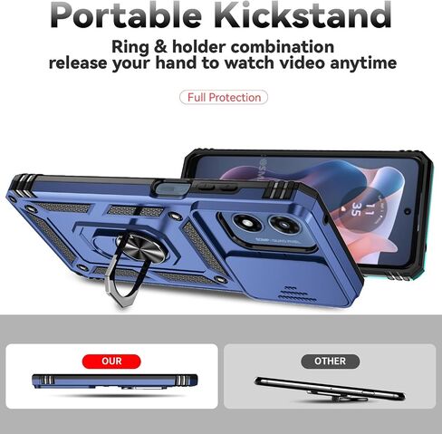 SunRemex for Motorola Moto G Play 2024 Case with HD Screen Protector & Slide Camera Cover & Rotated Ring Kickstand, [2 in 1] Heavy Duty Shockproof Phone Case for Moto G Play 2024 4G (Blue) in Saudi Arabia