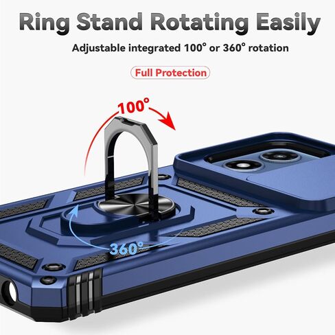 SunRemex for Motorola Moto G Play 2024 Case with HD Screen Protector & Slide Camera Cover & Rotated Ring Kickstand, [2 in 1] Heavy Duty Shockproof Phone Case for Moto G Play 2024 4G (Blue) in Saudi Arabia