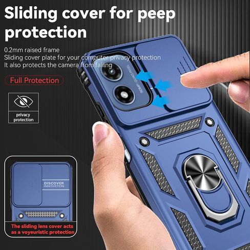 SunRemex for Motorola Moto G Play 2024 Case with HD Screen Protector & Slide Camera Cover & Rotated Ring Kickstand, [2 in 1] Heavy Duty Shockproof Phone Case for Moto G Play 2024 4G (Blue) in Saudi Arabia