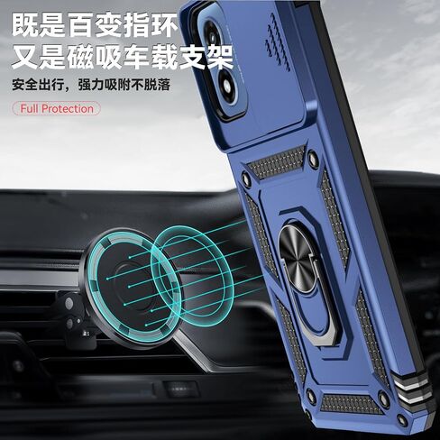 SunRemex for Motorola Moto G Play 2024 Case with HD Screen Protector & Slide Camera Cover & Rotated Ring Kickstand, [2 in 1] Heavy Duty Shockproof Phone Case for Moto G Play 2024 4G (Blue) in Saudi Arabia