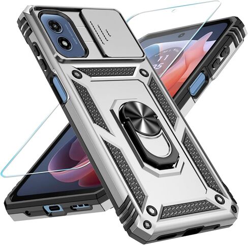 SunRemex for Motorola Moto G Play 2024 Case with HD Screen Protector & Slide Camera Cover & Rotated Ring Kickstand, [2 in 1] Heavy Duty Shockproof Phone Case for Moto G Play 2024 4G (Blue) in Kuwait