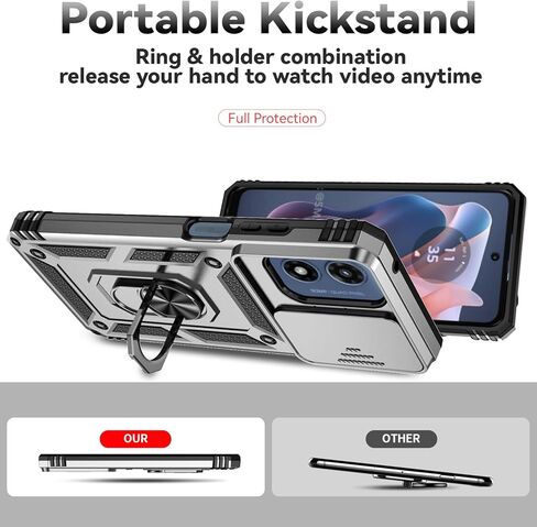 SunRemex for Motorola Moto G Play 2024 Case with HD Screen Protector & Slide Camera Cover & Rotated Ring Kickstand, [2 in 1] Heavy Duty Shockproof Phone Case for Moto G Play 2024 4G (Blue) in Kuwait