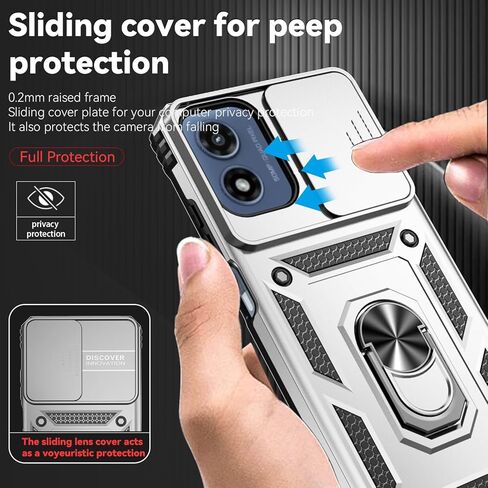 SunRemex for Motorola Moto G Play 2024 Case with HD Screen Protector & Slide Camera Cover & Rotated Ring Kickstand, [2 in 1] Heavy Duty Shockproof Phone Case for Moto G Play 2024 4G (Blue) in Kuwait