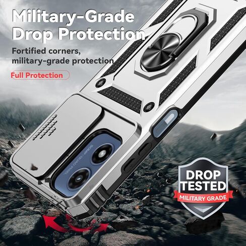 SunRemex for Motorola Moto G Play 2024 Case with HD Screen Protector & Slide Camera Cover & Rotated Ring Kickstand, [2 in 1] Heavy Duty Shockproof Phone Case for Moto G Play 2024 4G (Blue) in Kuwait