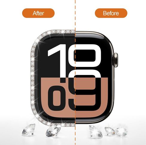 JZK 2-Pack Bling Case with Tempered Glass for Apple Watch Series 10 46mm Screen Protector,Women Glitter Diamond Rhinestone Bumper Crystal Cover for iWatch 10 46mm Accessories,Rose Gold+Starlight in Saudi Arabia