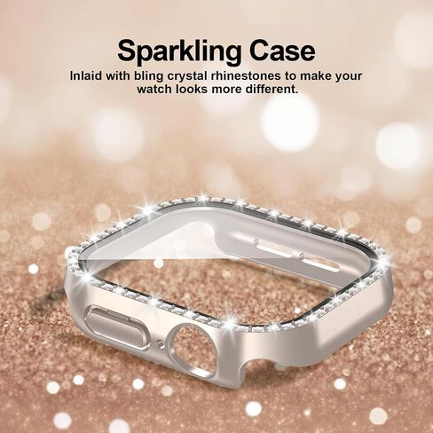 JZK 2-Pack Bling Case with Tempered Glass for Apple Watch Series 10 46mm Screen Protector,Women Glitter Diamond Rhinestone Bumper Crystal Cover for iWatch 10 46mm Accessories,Rose Gold+Starlight in Saudi Arabia