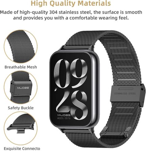 MIJOBS Xiaomi Redmi Watch 4 / Xiaomi Smart Band 8 Pro حزام بديل معدني، طول قابل للتعديل مرن للجنسين متوافق مع Xiaomi Redmi Watch 4 in Kuwait