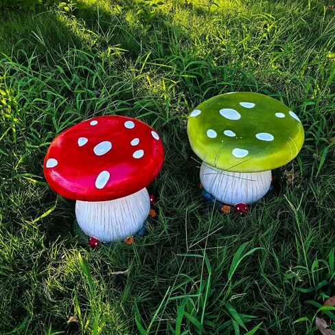 Mushroom Stool Home Shoe Stool Kid's Room Decor Outdoor Garden Simulation Large Mushroom Chair Garden Decor Courtyard Park Lawn Art Sculpture Decoration (RED) in Saudi Arabia