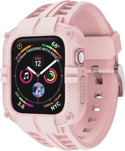T-ENGINE Rugged Watch band Compatible with Apple Watch Series 9 Band for 44mm 42mm (Not compatible with 45mm) SE 9/8/7/6/5/4/3 for Men (Pink, 45mm/44mm/42mm) in Saudi Arabia