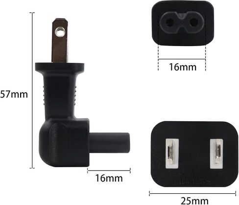RIIEYOCA American Standard 2-Pin Plug to C7 Right Angle AC Power Adapter for Printers, TVs, LED Lights, Speakers, Monitors and many other devices. (2pack) in Saudi Arabia
