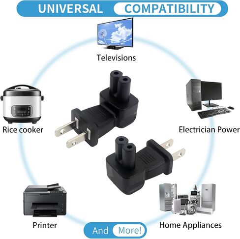 RIIEYOCA American Standard 2-Pin Plug to C7 Right Angle AC Power Adapter for Printers, TVs, LED Lights, Speakers, Monitors and many other devices. (2pack) in Saudi Arabia