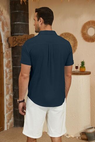 Mens Casual Button Down Shirts Short Sleeve Cotton Dress Shirt in Kuwait