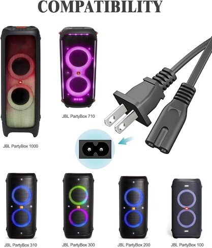AC Power Cord for JBL PartyBox 310 100 200 300 1000 710 On-The-Go Bluetooth Speaker,JBL Soundbar,ION Game Day Party Wireless Speaker Power Charger Cable Replacement 6 Feet in Kuwait