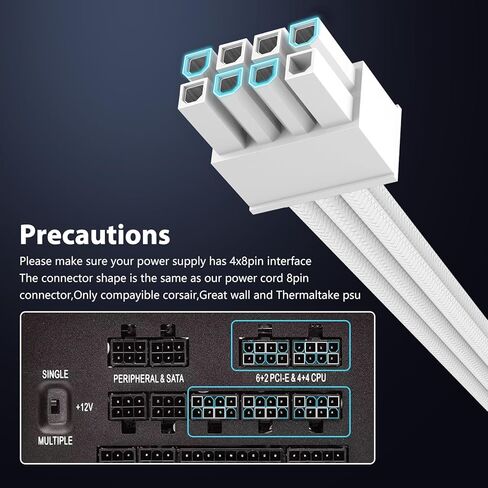 600W PCIe 5.0 /12VHPWR PSU Cable,16Pin(12+4) Connector for RTX 3090 Ti 4070Ti 4080 4090 PCIe 5.0 GPU, 4x8pin(4+4) CPU Connectors Only for Corsair/Great Wall/Thermaltake PSU(Black-70CM) in Saudi Arabia