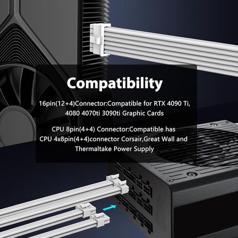 600W PCIe 5.0 /12VHPWR PSU Cable,16Pin(12+4) Connector for RTX 3090 Ti 4070Ti 4080 4090 PCIe 5.0 GPU, 4x8pin(4+4) CPU Connectors Only for Corsair/Great Wall/Thermaltake PSU(Black-70CM) in Saudi Arabia