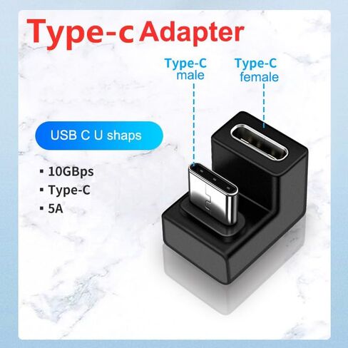 محول USB من النوع C U بزاوية 180 درجة، محول USB 3.1 من النوع C ذكر إلى أنثى متوافق مع أجهزة الكمبيوتر المحمول والكمبيوتر اللوحي والهاتف المحمول (عبوتان) in Kuwait