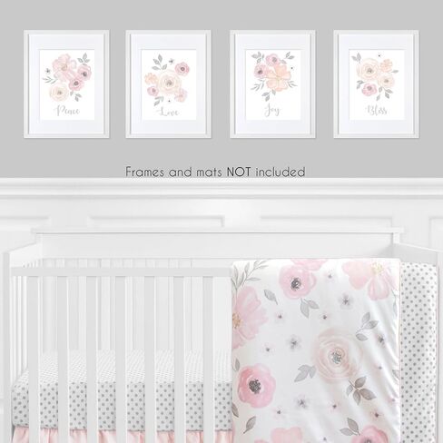 Sweet Jojo Designs Blush Pink, Grey and White Love Peace Joy Bliss Wall Art Prints Room Decor for Baby, Nursery, and Kids for Watercolor Floral Collection - Set of 4 in Saudi Arabia