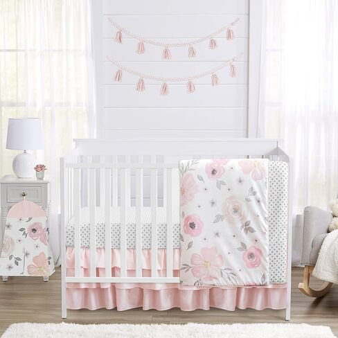 Sweet Jojo Designs Blush Pink, Grey and White Love Peace Joy Bliss Wall Art Prints Room Decor for Baby, Nursery, and Kids for Watercolor Floral Collection - Set of 4 in Saudi Arabia