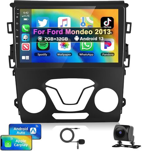 Podofo【2+32G】 Car Stereo for Ford Fusion Mondeo 2013-2019 with Wireless Apple Carplay&Android Auto,Android 13 9" Car Radio with Mirror Link,Bluetooth,GPS,WiFi,SWC,FM&RDS,EQ,DSP+AHD Backup Camera+MIC in Saudi Arabia