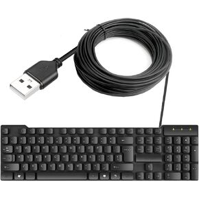 Slim USB 2.0 50FT A Keyboard, Computer Keyboard – Basic Black Keyboard - with USB-C Cable, 104-keys, Foldable Stands - Compatible for Windows, PC, Laptop(A Keyboard)