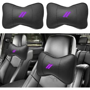 2 PCS Car Neck Pillow Comfortable Soft Driving Seat Headrest Pillow for Dodge Accessories Breathable Memory Foam Removable Neck Support Cushion Reduce Neck Pressure（Red Trim）