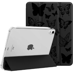 Compatible for iPad Air 6th 11-inch M2 (2024),iPad Air 5/4 (2022/2020 5th/4th Generation 10.9-Inch) Case with Pencil Holder Cute Black Leopard Soft TPU Trifold Stand Protective-Leopard