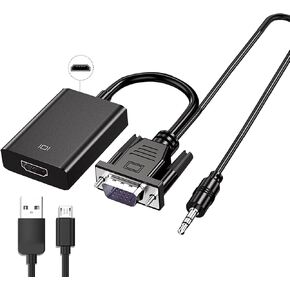 VGA to HDMI Adapter with 3.5 mm Audio Cable and Power Cable, 1080P VGA Male to HDMI Female Converter for Computer, Desktop, Laptop, PC, Monitor, HDTV, Projector