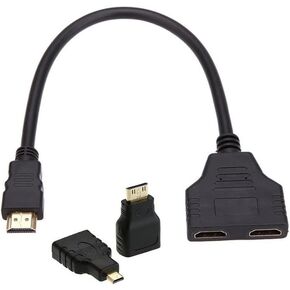 NFHK HDMI to Dual HDMI Female Y Splitter Switch Extension Adapter Cable with Micro Mini HDMI Adapter