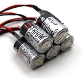 (5-Pack) 3.6V 1200mAh PLC Lithium Battery Compatible for Toshiba ER3V JZSP-BA01 R88A-BAT02W(2 Pin Brown Connector)