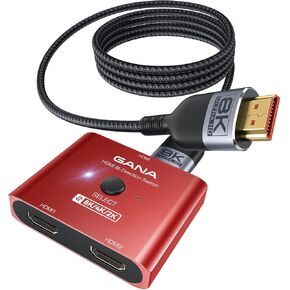 GANA HDMI 2.1 Switch، محول HDMI ثنائي الاتجاه فائق الدقة 8K يدعم 4K@120 هرتز، 8K@60 هرتز، مع كابل HDMI 4.9FT، محدد HDMI من الألومنيوم لأجهزة PS5/PS4، Xbox، Roku، TV، Fire Stick (أسود) in Kuwait